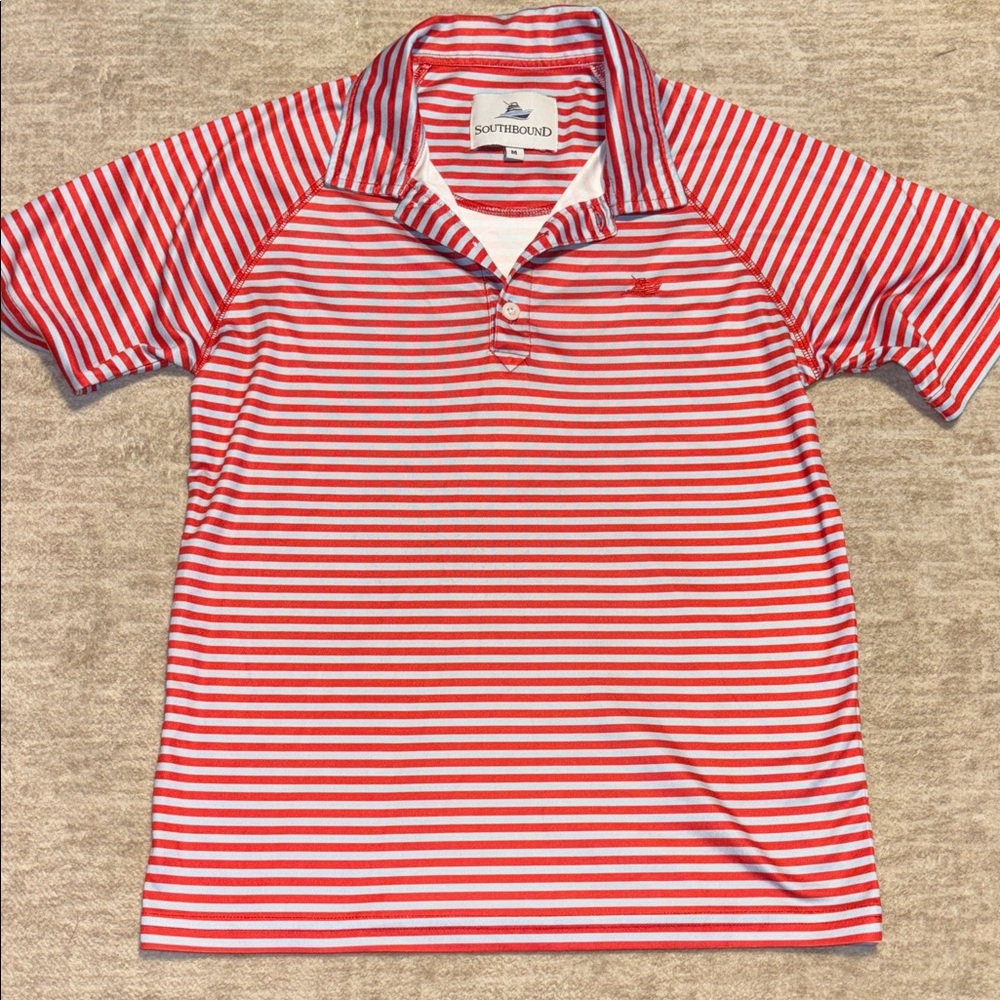 Southbound Boys medium Red & blue grey Striped Kids Athletic Polo Shirt boutique